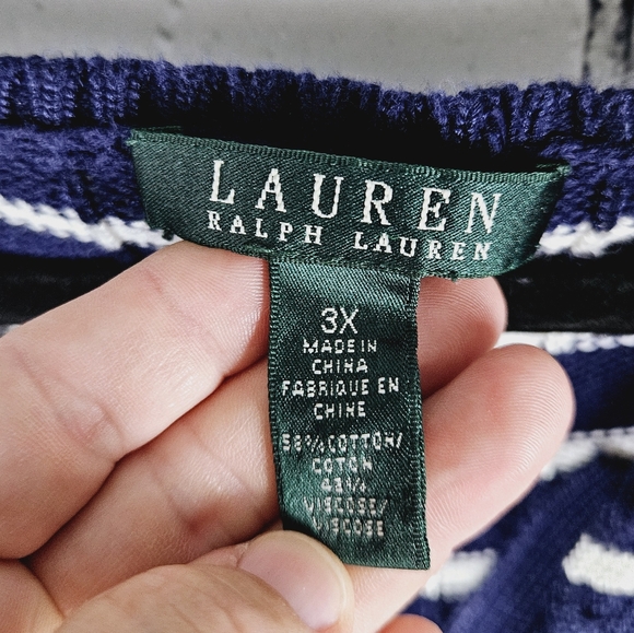 LAUREN RL | cotton blend cable knit v-neck striped sweater - Picture 5 of 8